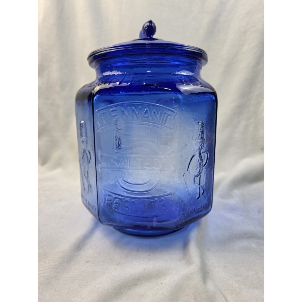 Vintage Large “PLANTERS "MR PEANUTS" Cobalt Blue Glass Jar Lid